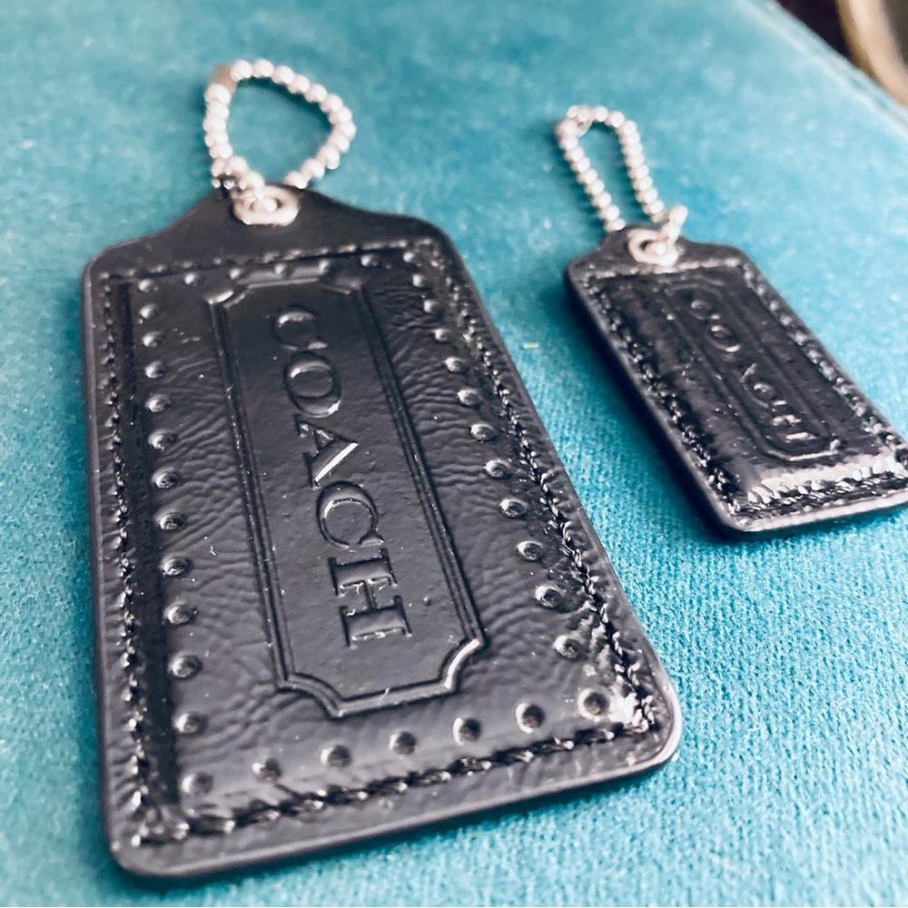 Vintage Coach Black Patent Leather Replacement Hang Tags Two Y2K Bag Charms Lot - Picture 4 of 17